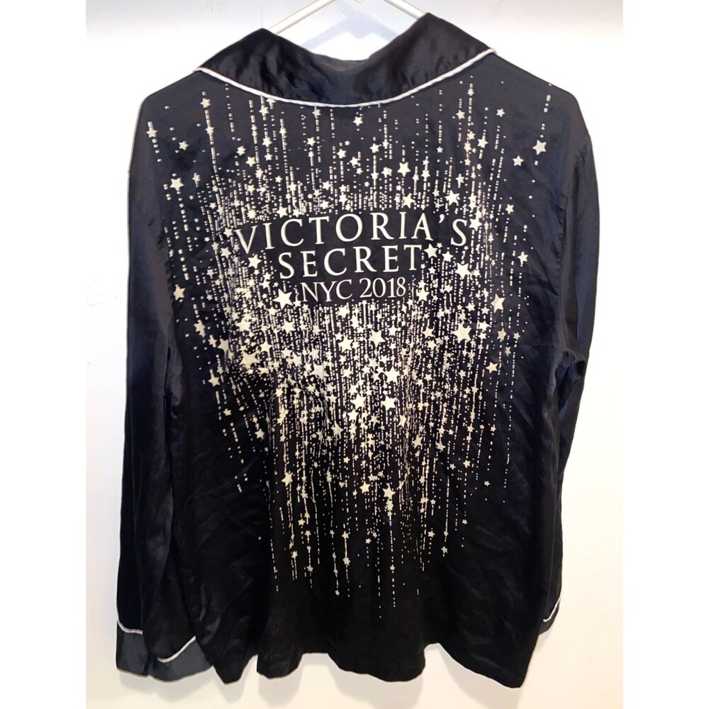 Victoria's Secret Black Satin Pajama Shirt L Long Fashion Show 2018 NYC Bling